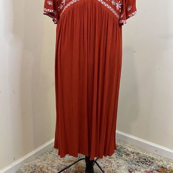 Shein Burnt Orange Embroidered Boho Dress - Size 1XL - Picture 4 of 10